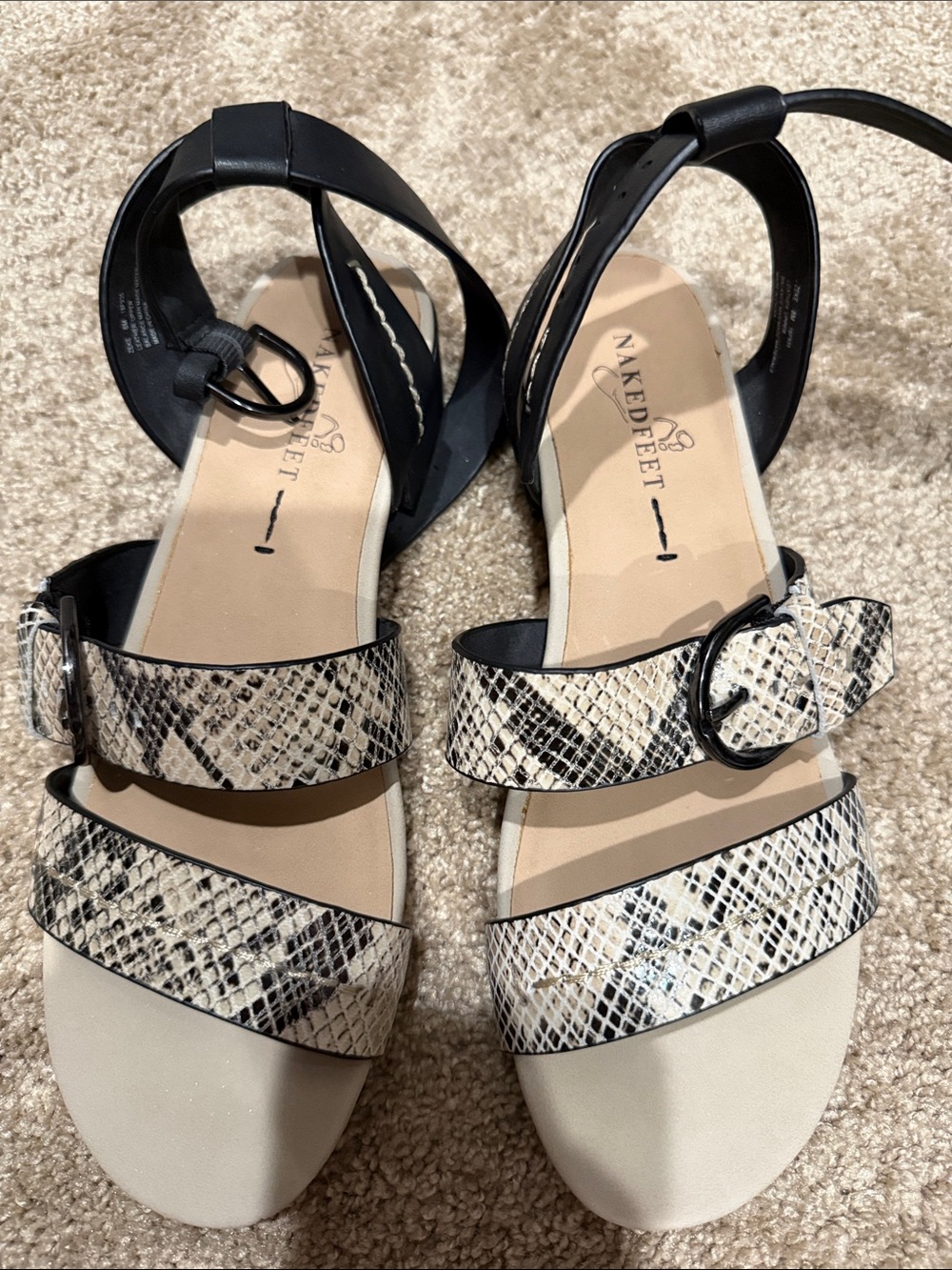 Naked Feet Black & Snake-Print Two-Strap Ankle Sandals
